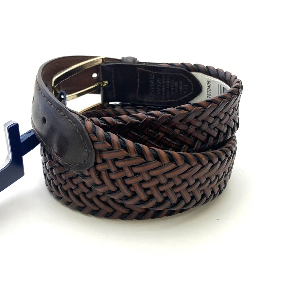 Stafford Big & Tall Brown Leather Braided Trouser Belt NWT